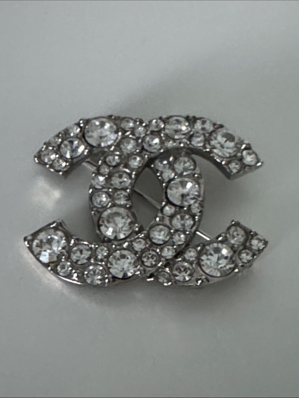 Crystal CC Logo Brooch - Silver Tone